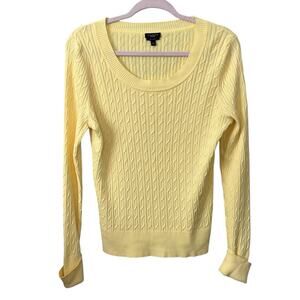 Talbots Pullover Sweater Size L 100% Pima Cotton Cable Knit Scoop Neck Yellow